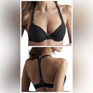 MARLIES DEKKERS Gloria Suspender Pinstripe Padded Push Up Halter Bra 34B NWOT!